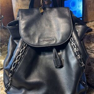 Michael Kors Black Leather Backpack with Chain Detail